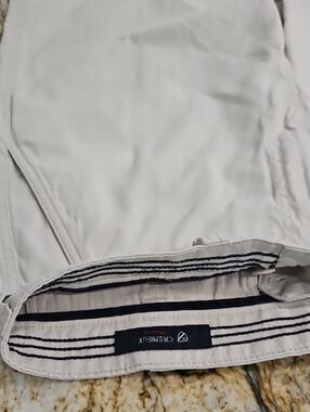 Creamy White Chino Style Shorts with Navy Stripe Detail - Cremieux.  Size 35